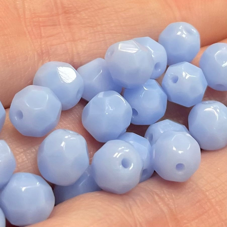 24 Creamy Light Blue Czech Fire Polished Glass Beads