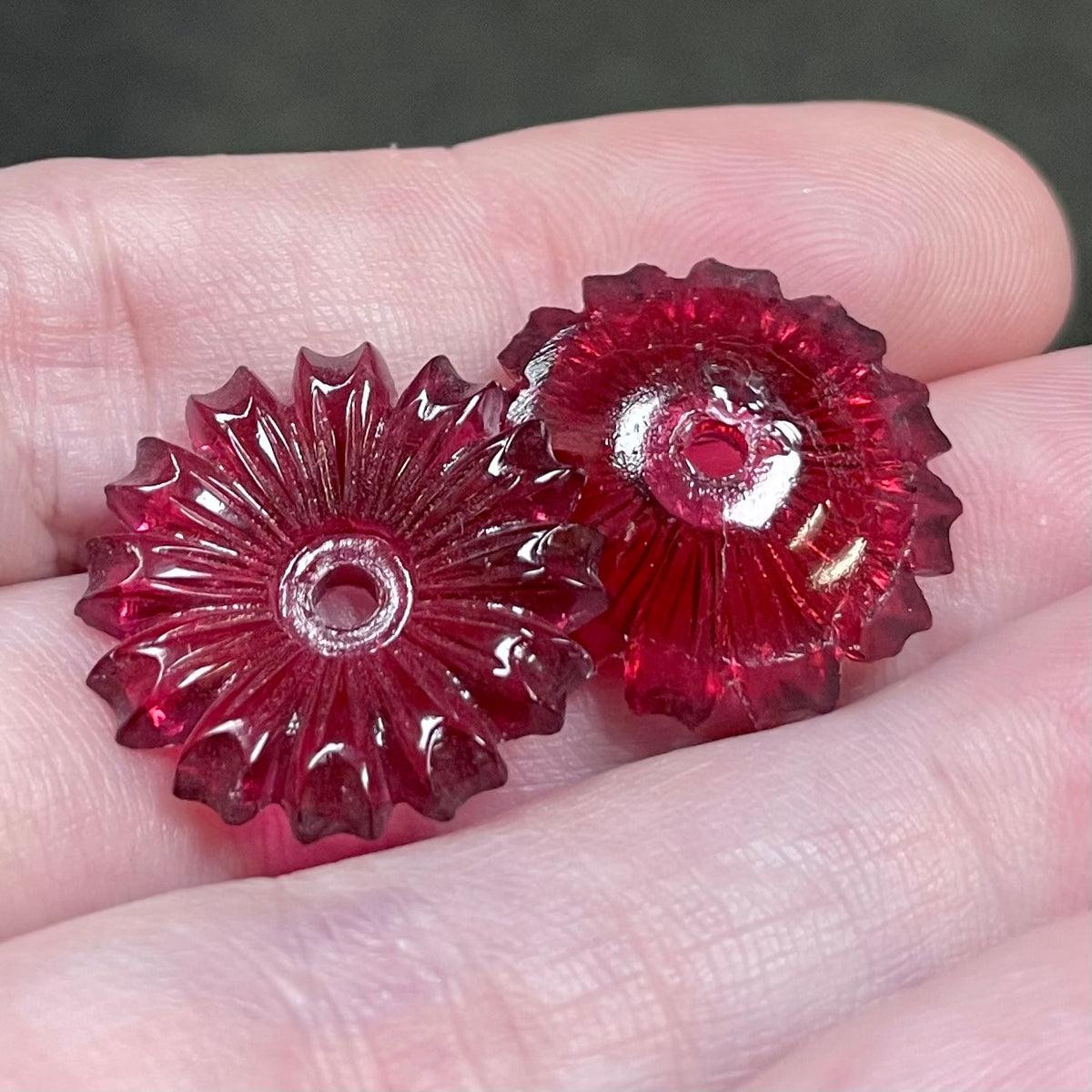 2 Vintage Pink Brandy Flower Glass Beads