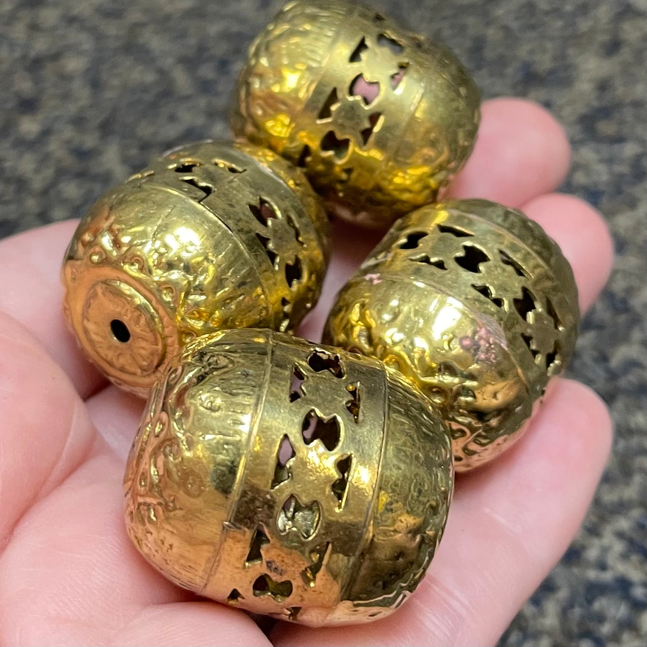 4 Vintage Gold Plated Large Hollow Oval Metal Beads