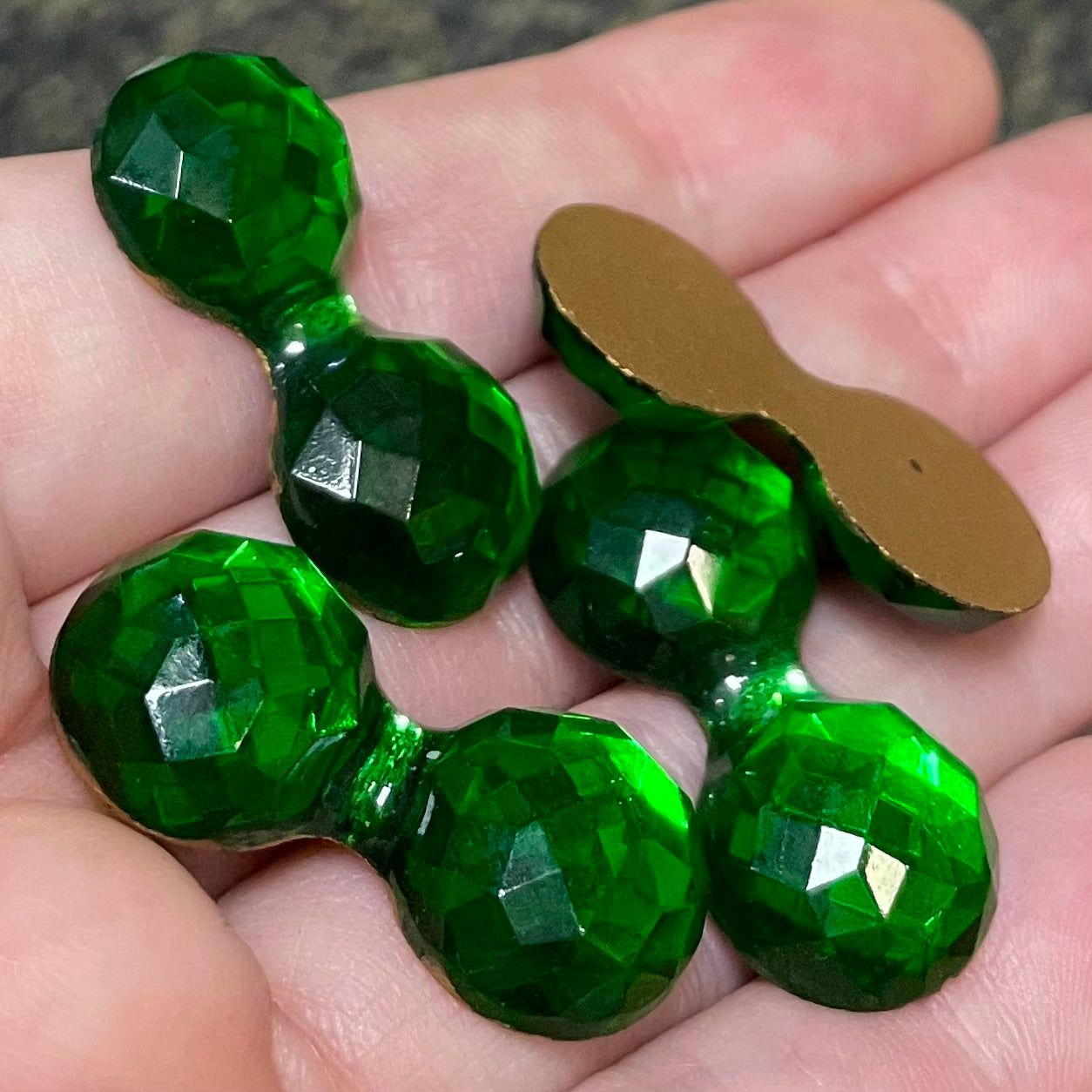 4 Vintage Green Dual Round Glass Cabochons