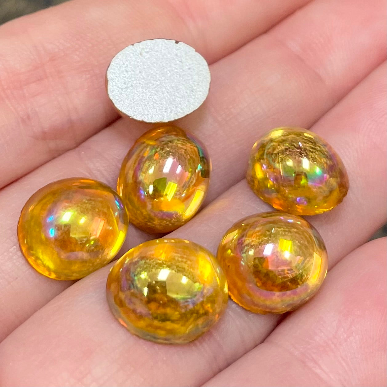 6 Vintage Topaz Light AB Oval Glass Cabochons