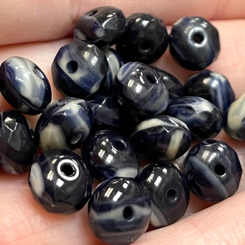 50 Blue Cream Czech Rondelle Glass Beads