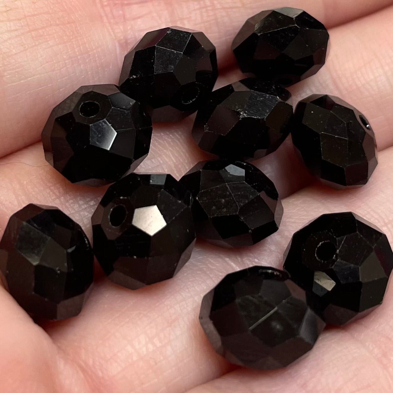 10 Black Faceted Rondelle Glass Beads