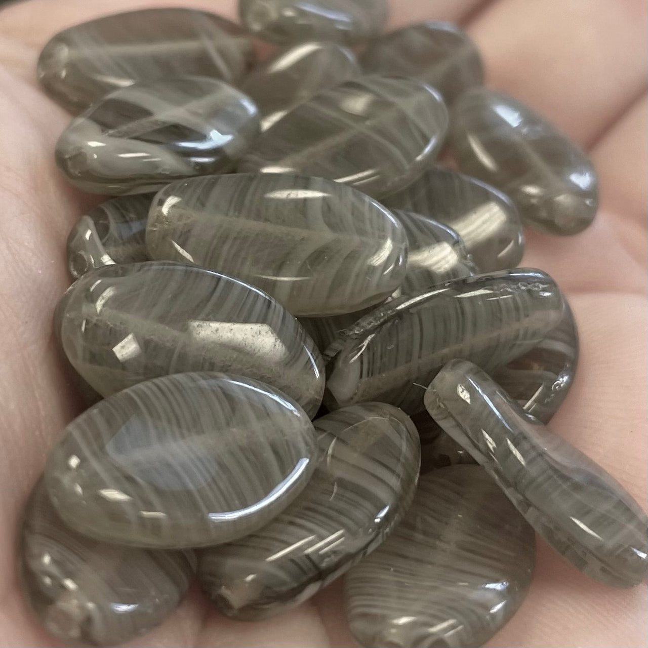 25 Vintage Grey Czech Striped Glass Beads