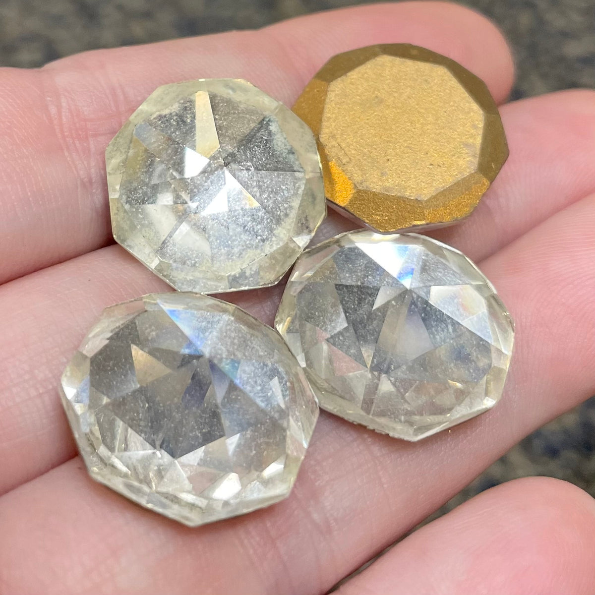 4 Vintage Clear Octagon Round Glass Cabochons