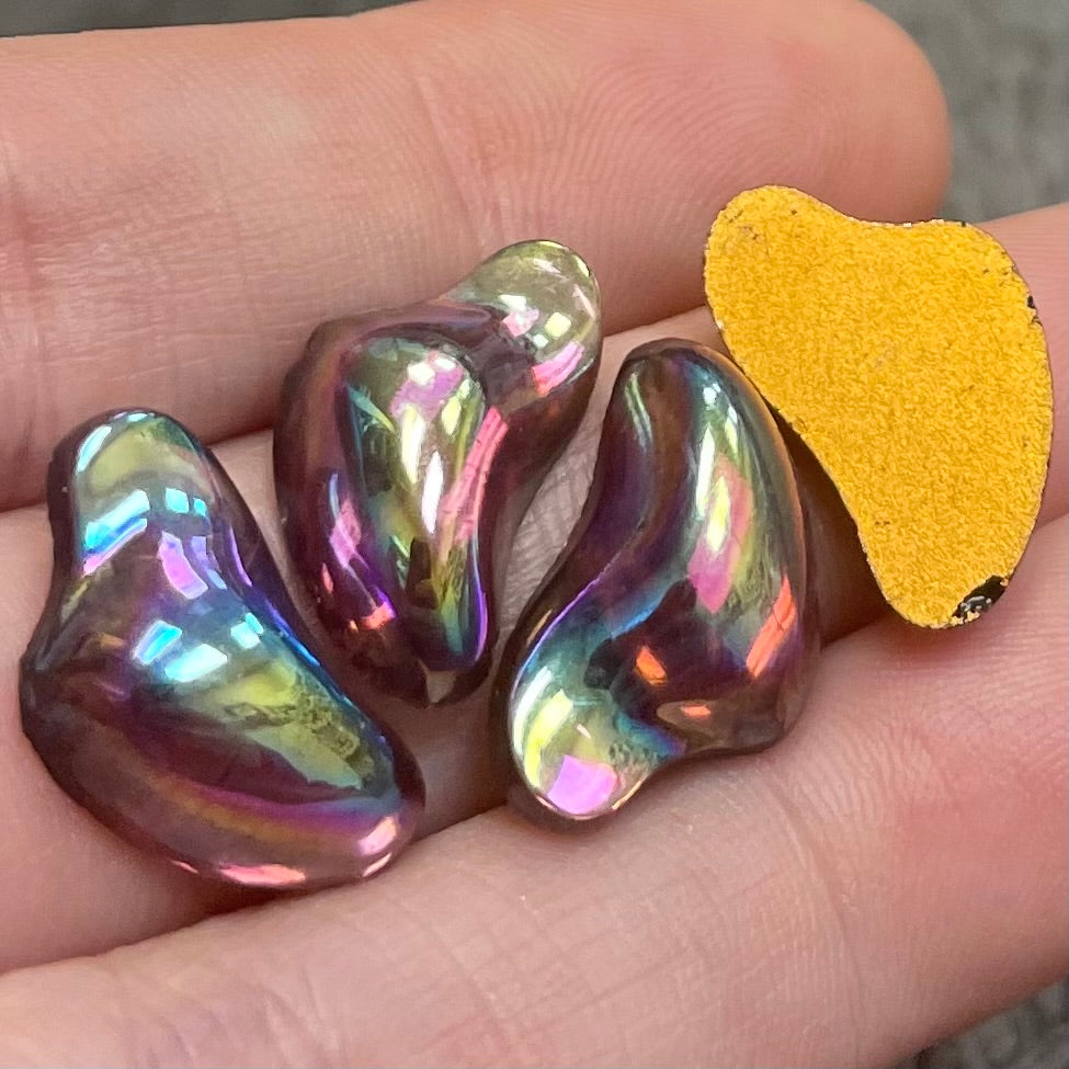 4 Vintage AB Amethyst German Baroque Glass Cabochons