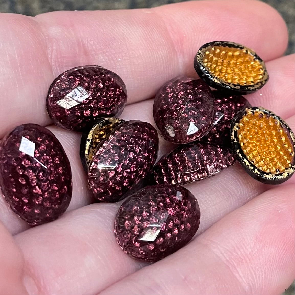 10 Vintage Purple Amethyst Dark Czech Reflector Glass Stones