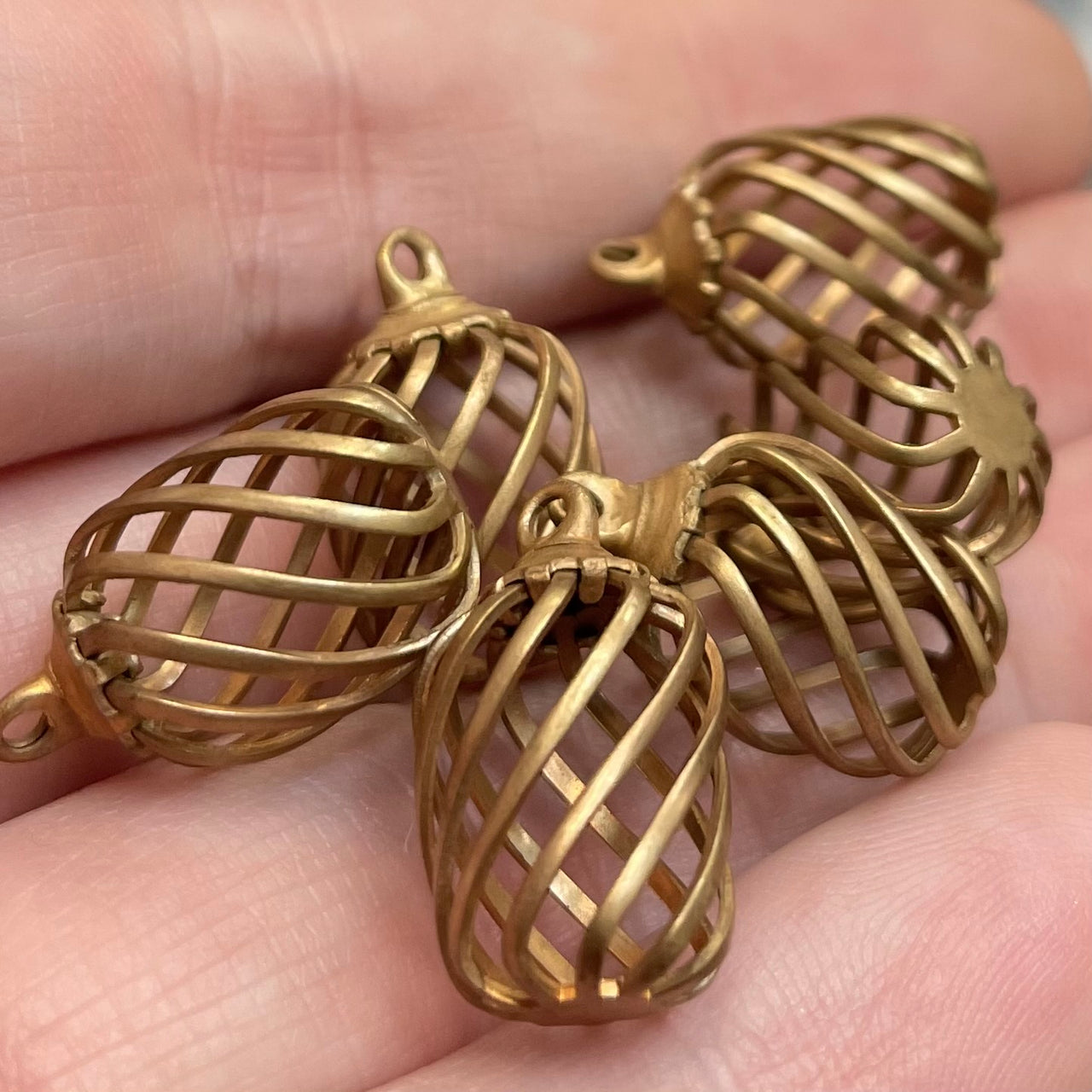 6 Vintage Plated Light Bronze Cage Charms