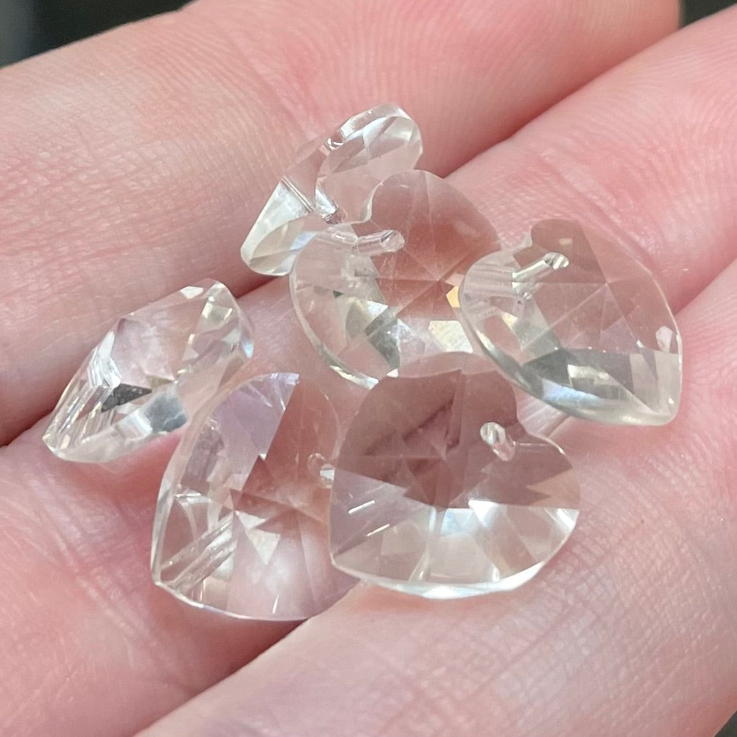 6 Vintage Clear Swarovski Crystal Heart Beads Art #6202