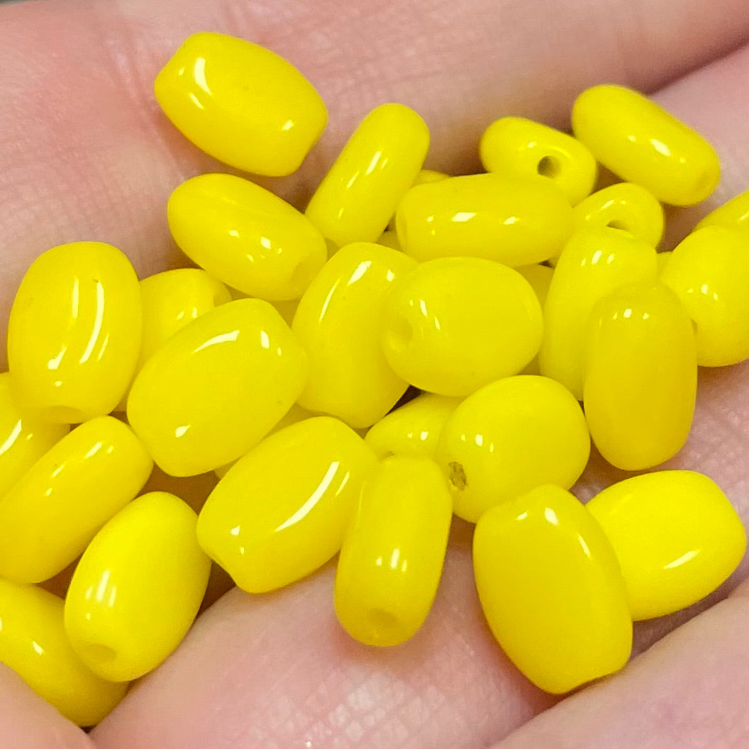 50 Vintage Yellow Czech Oval Glass Beads