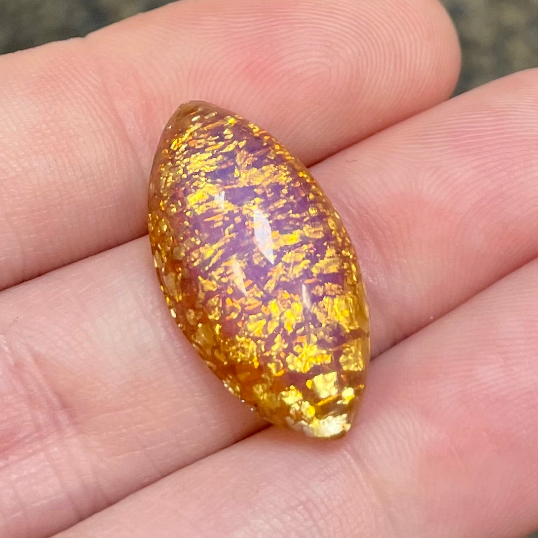 1 Vintage Topaz Foil Japan Navette Glass Cabochon