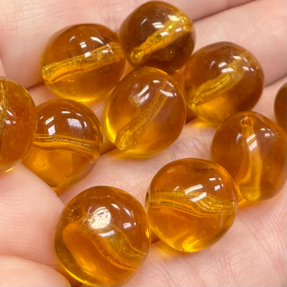 10 Golden Topaz Czech Baroque Round Glass Beads