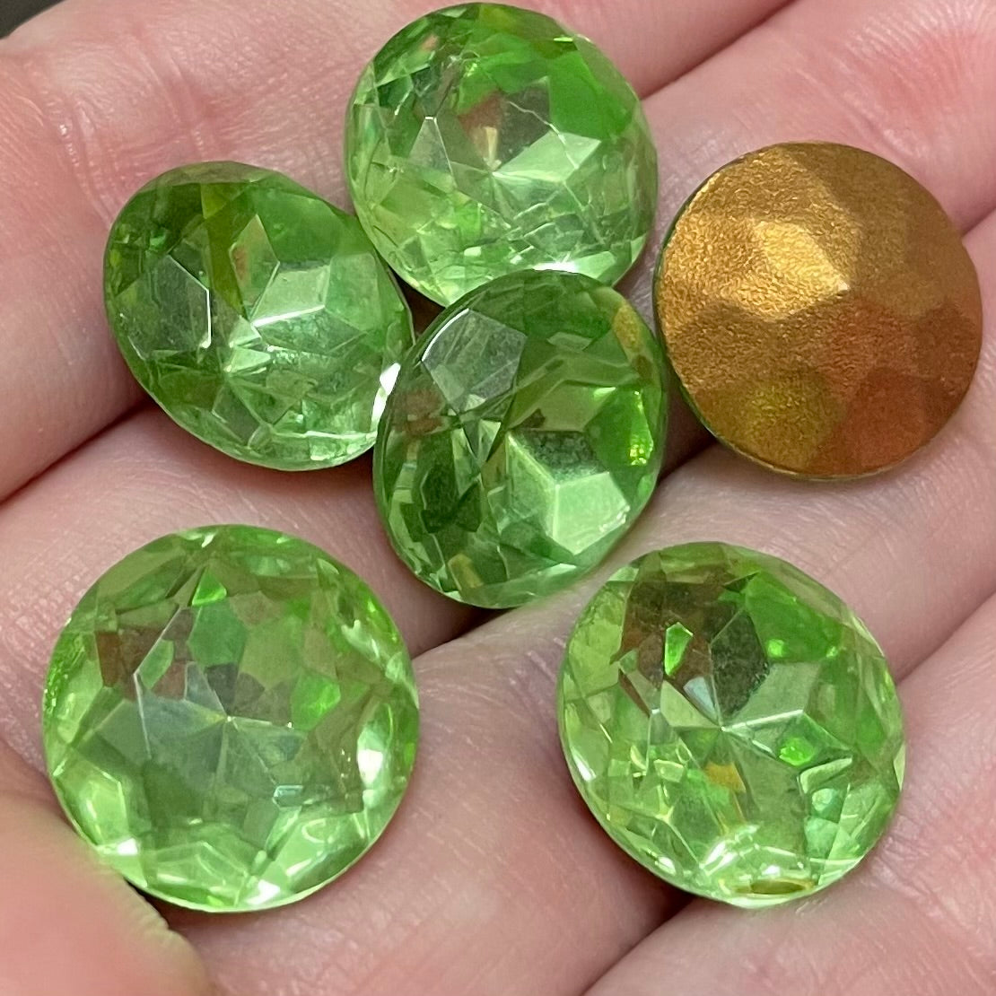 6 Vintage Green Round Translucent Glass Stones