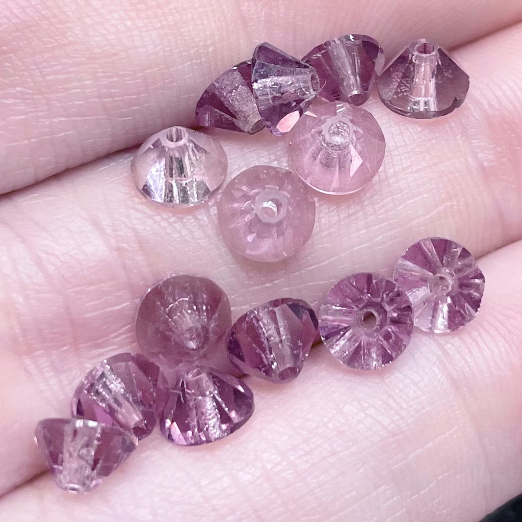 50 Vintage Amethyst Faceted Cone Czech Glass Beads