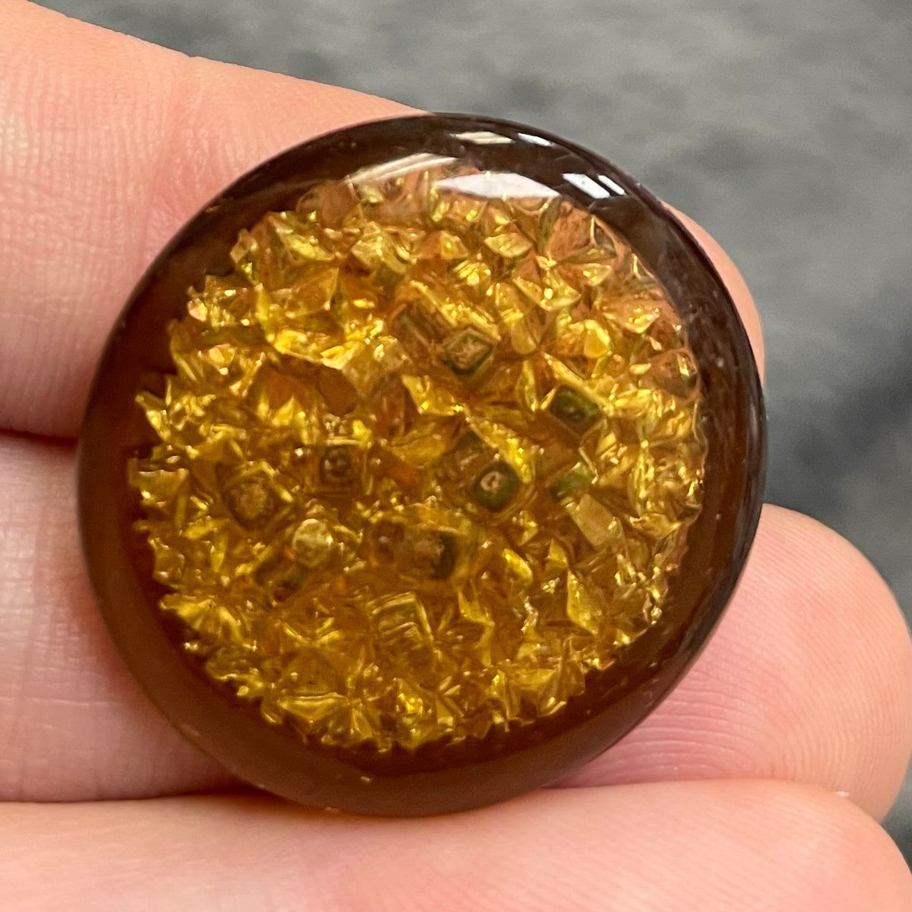 1 Vintage Gold Foil Round Glass Cabochon 25mm