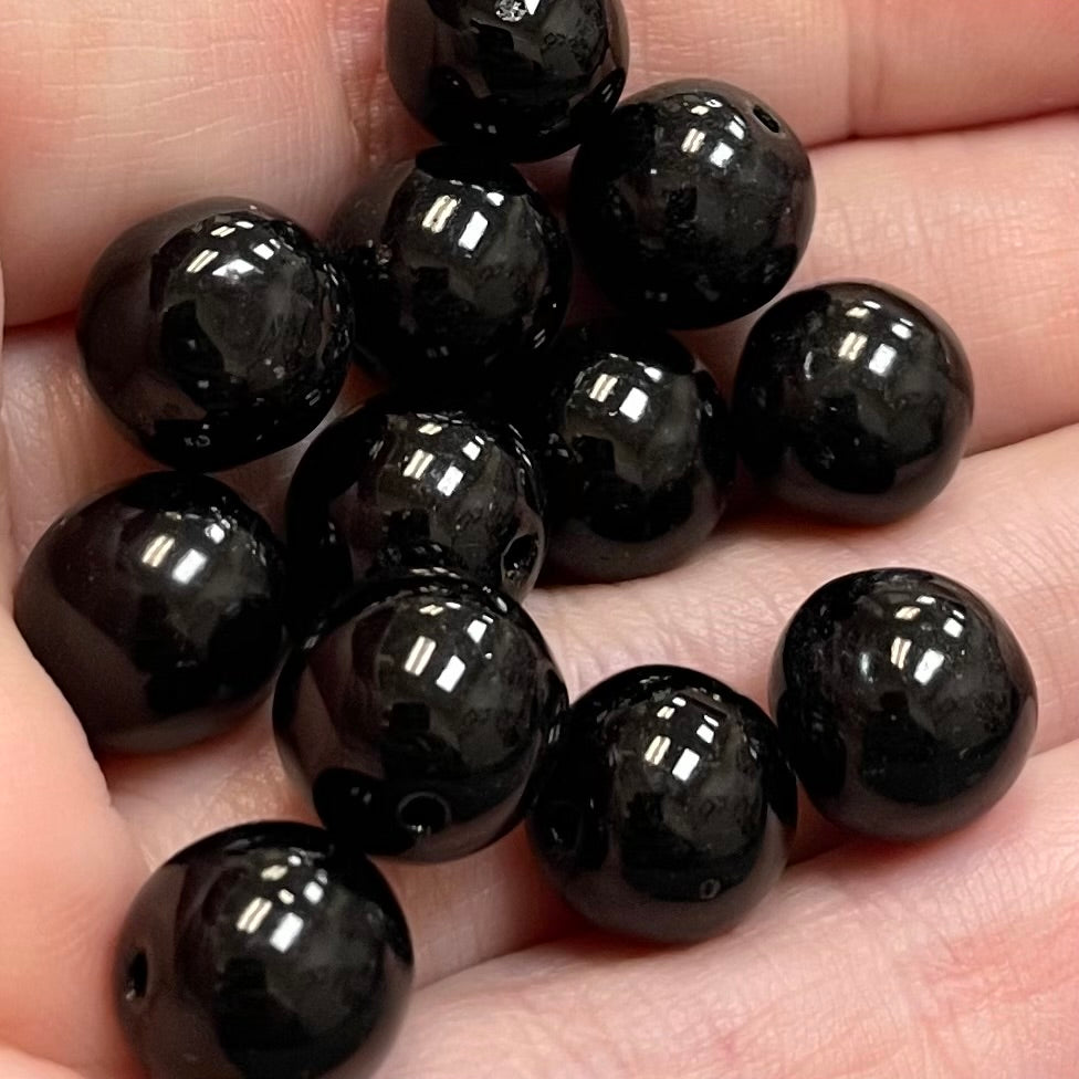 20 Vintage Black Mixed Round Glass Beads