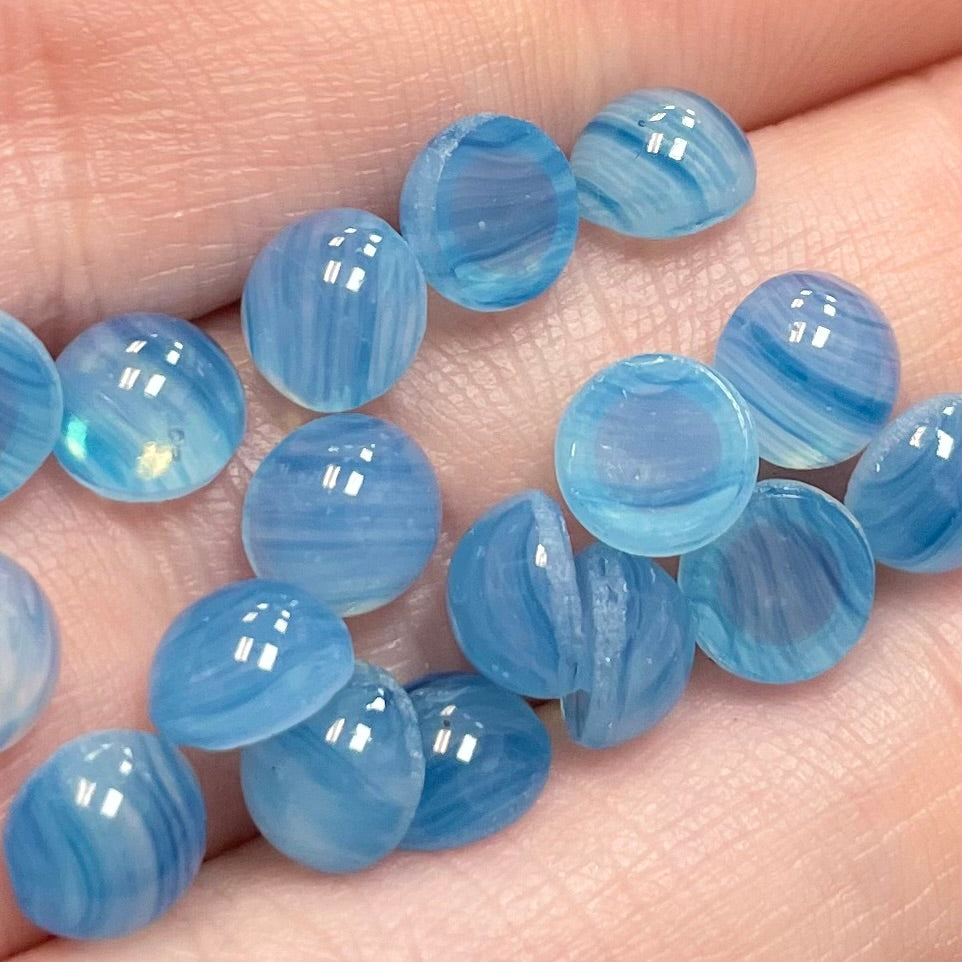 20 Vintage Blue Clear German Round Glass Cabochons