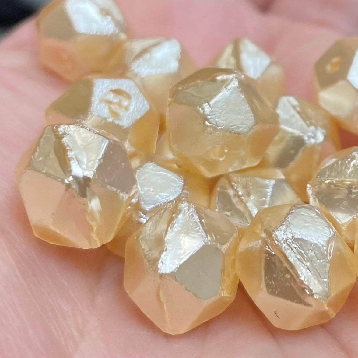 15 Metallic Ivory Czech English Cut Nugget Glass Beads