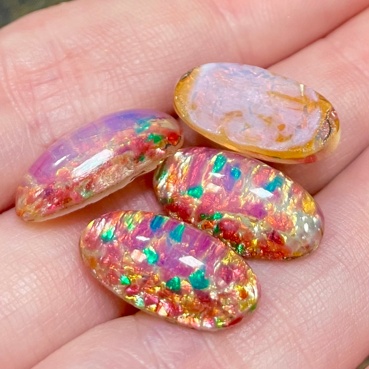 4 Vintage Fire Opal Japan Oval Glass Cabochons