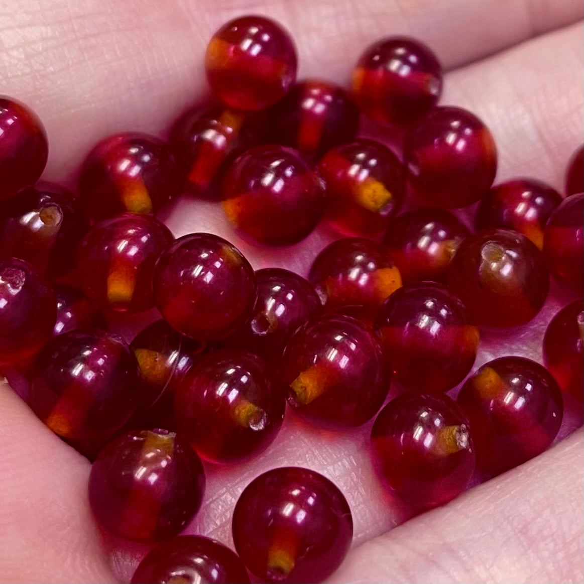 50 Vintage Fire Red Round Glass Beads