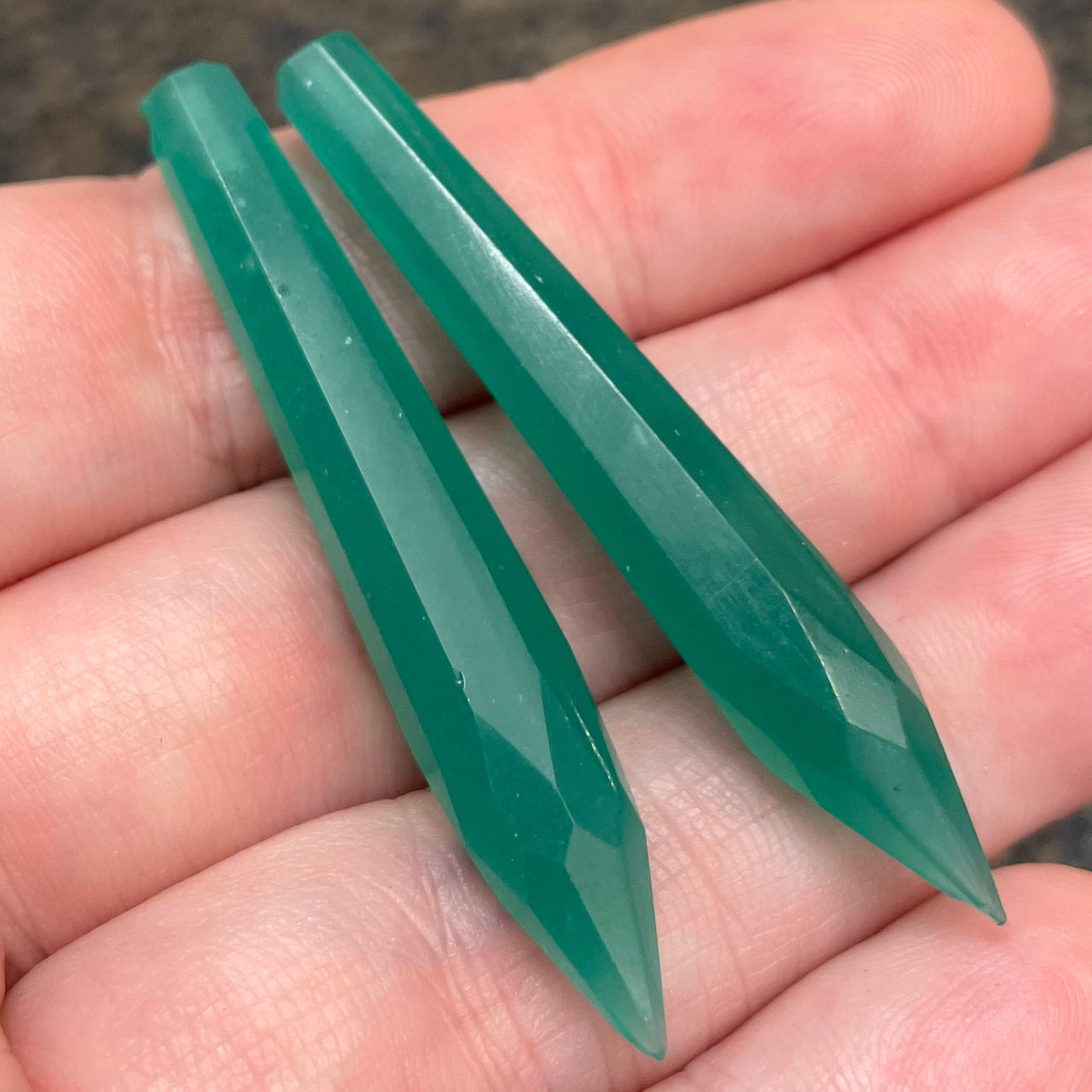 2 Vintage Opal Jadeite Green Glass Pendants #9080