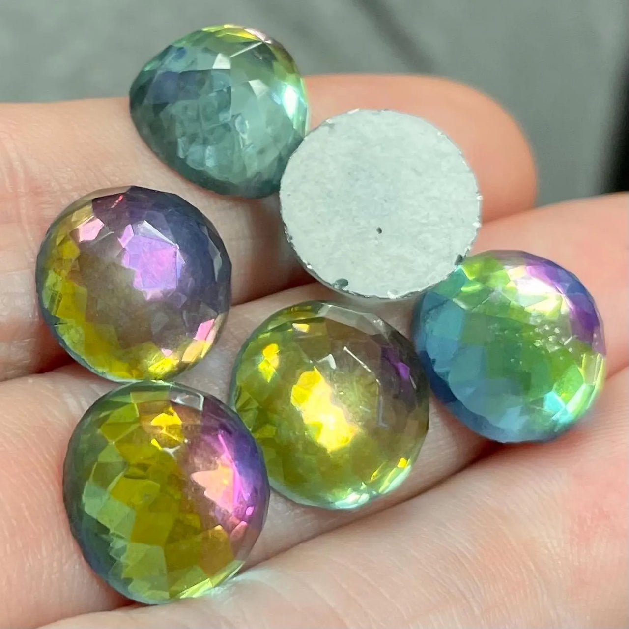 6 Vintage Aqua Vitrail Round Glass Cabochons