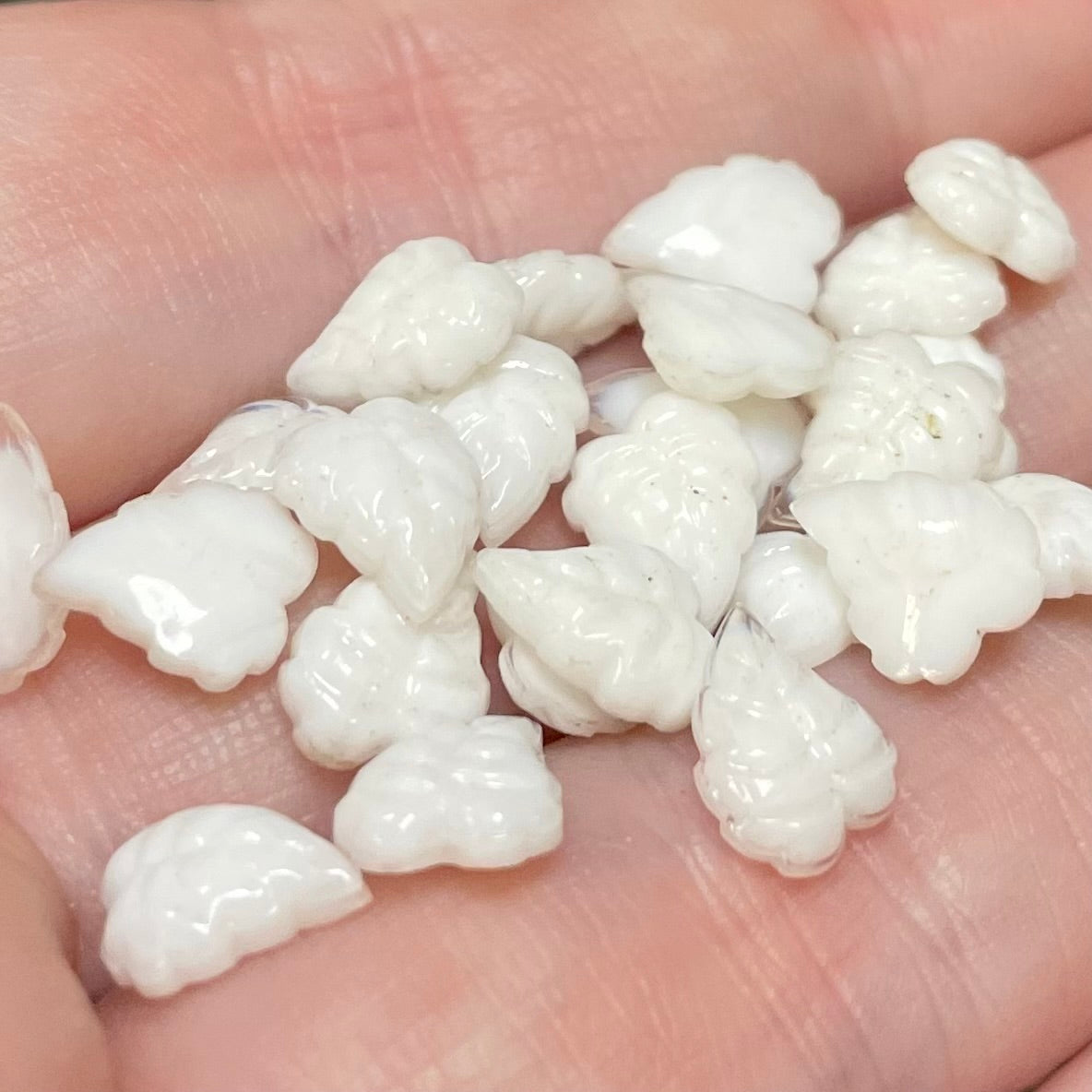 24 Vintage White German Leaf Glass Stones