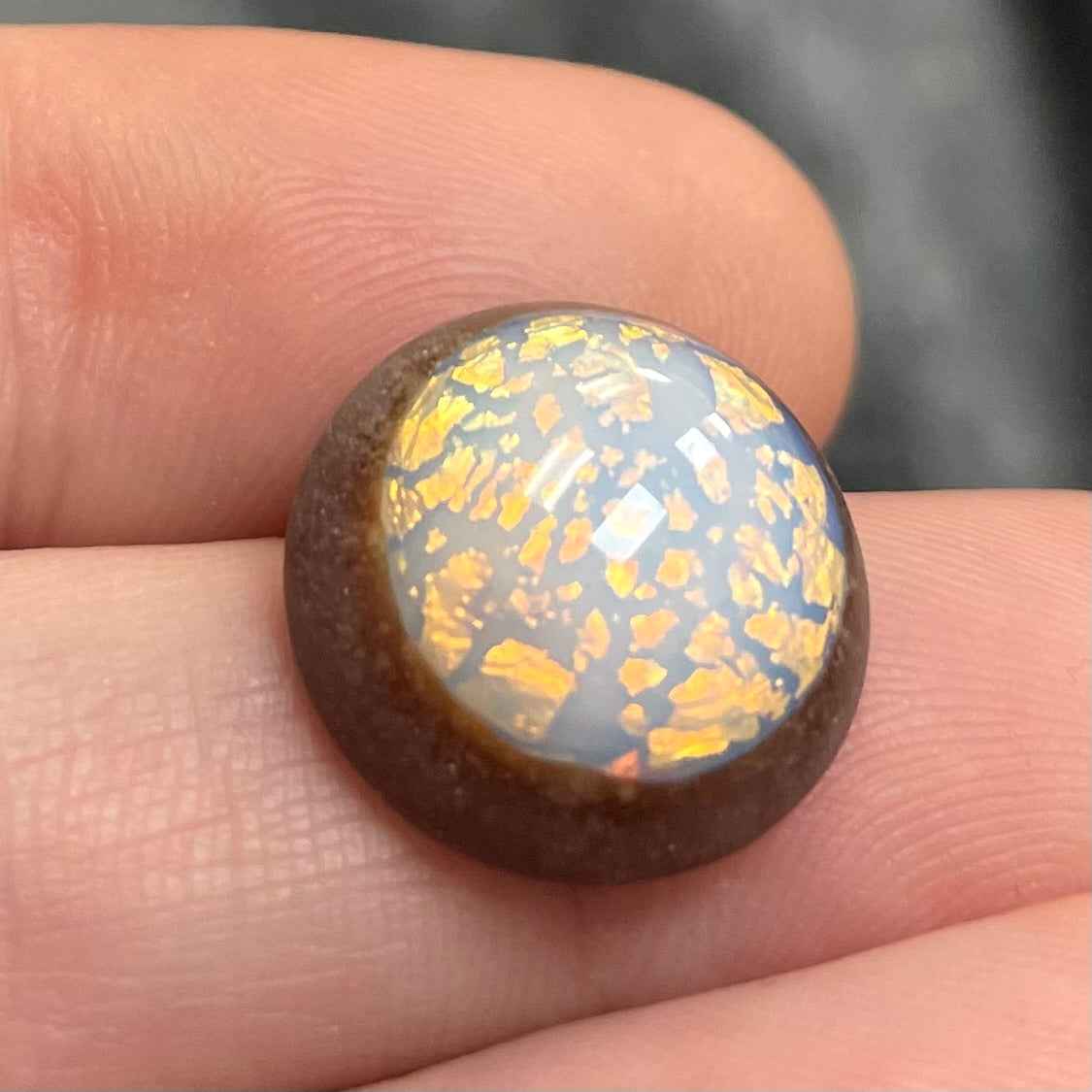 2 Vintage Opal Foiled German Round Glass Stones.