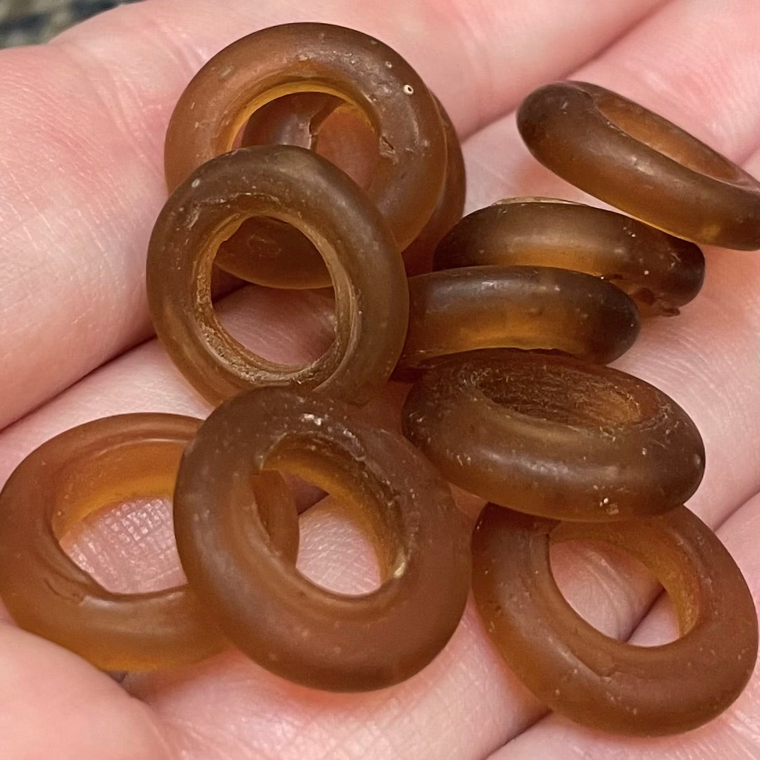 10 Vintage Topaz African Recycled Ring Glass Beads