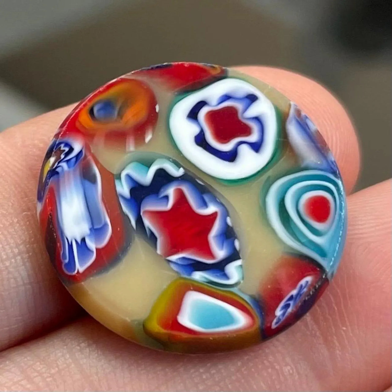 1 Vintage Beige Millefiori Venetian Italian Round Glass Cabochon