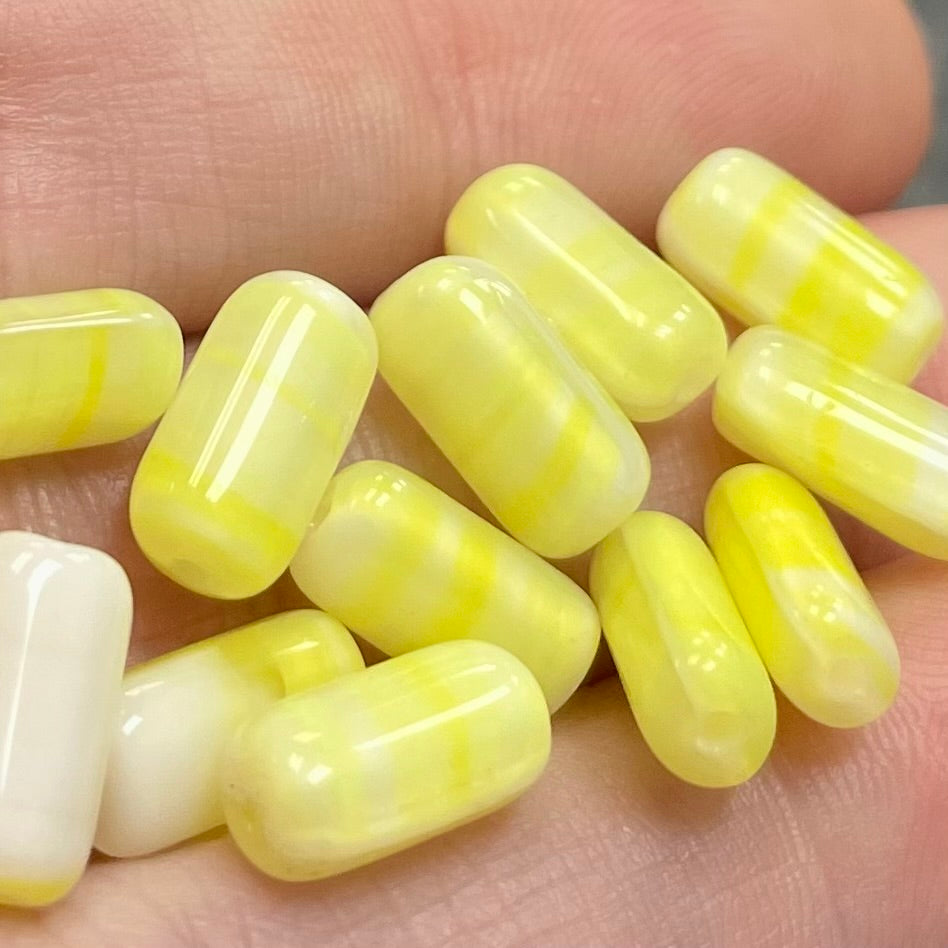 12 Vintage Yellow Lemon Cream Glass Beads
