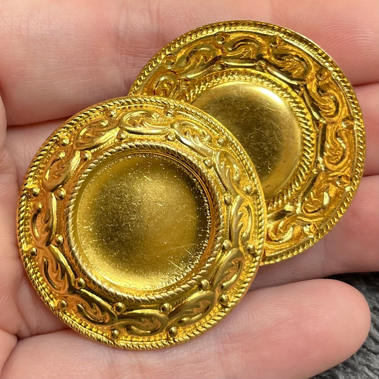 2 Vintage Brass Domed Metal Settings