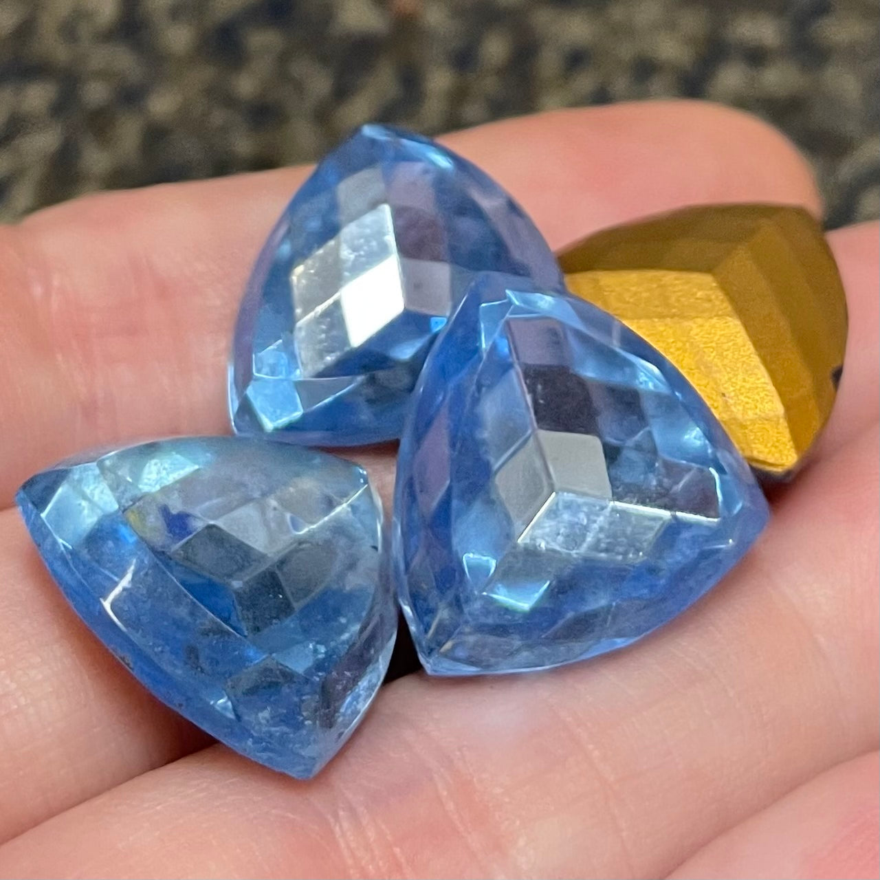 4 Vintage Blue Sapphire Light Trillion Glass Stones