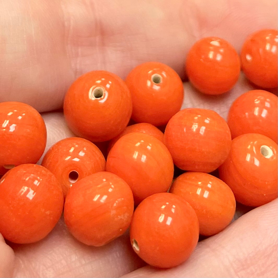 25 Vintage Orange Japan Round Czech Glass Beads