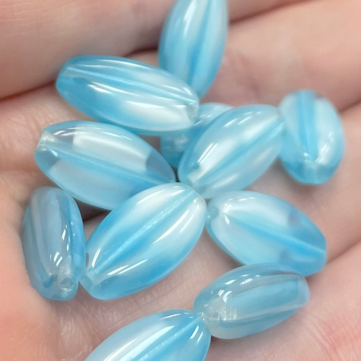 10 Vintage Turquoise Austrian Opal Oval Glass Beads