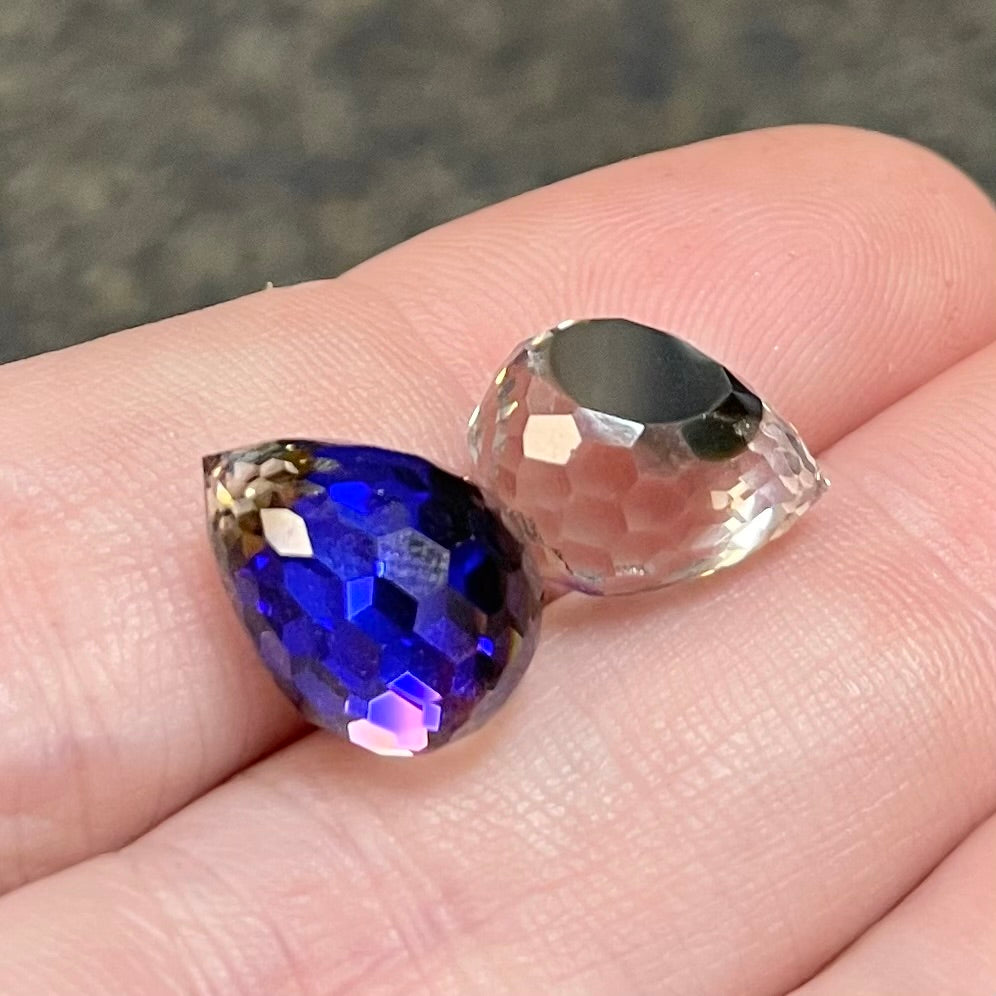 2 Vintage Heliotrope Swarovski Pear Crystal Cabochons