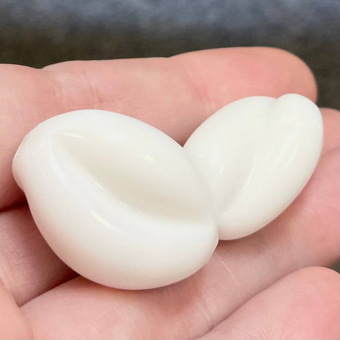 2 Vintage White Japan Large Ribbed Oval Glass Beads