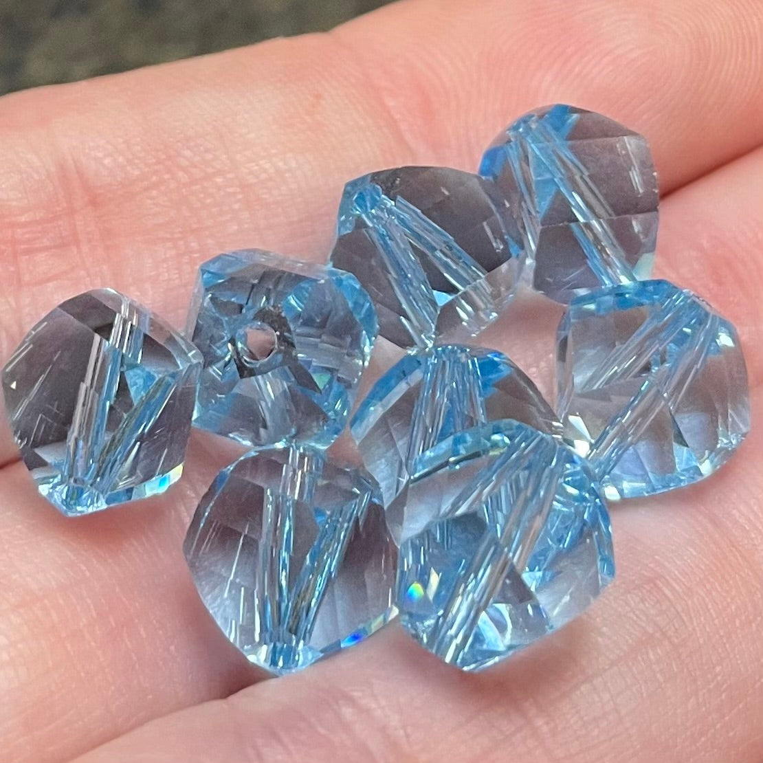 4 Aquamarine Swarovski Crystal Helix Beads