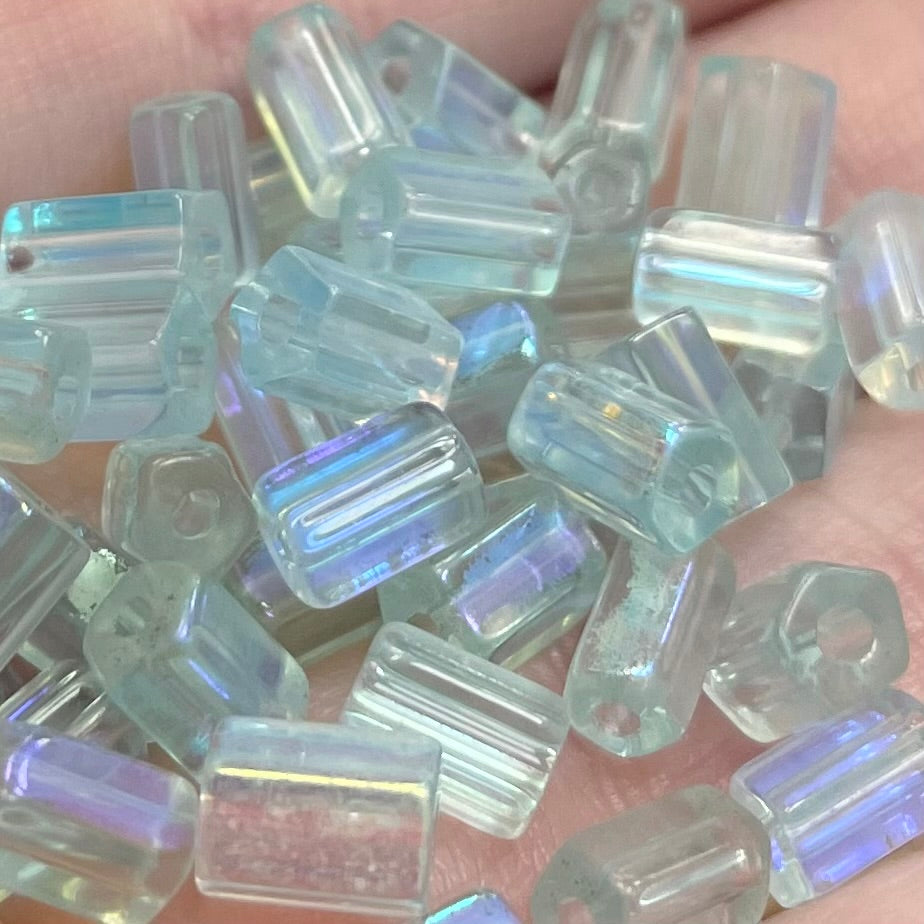 100 Small AB Light Aqua Czech Polygon Glass Beads