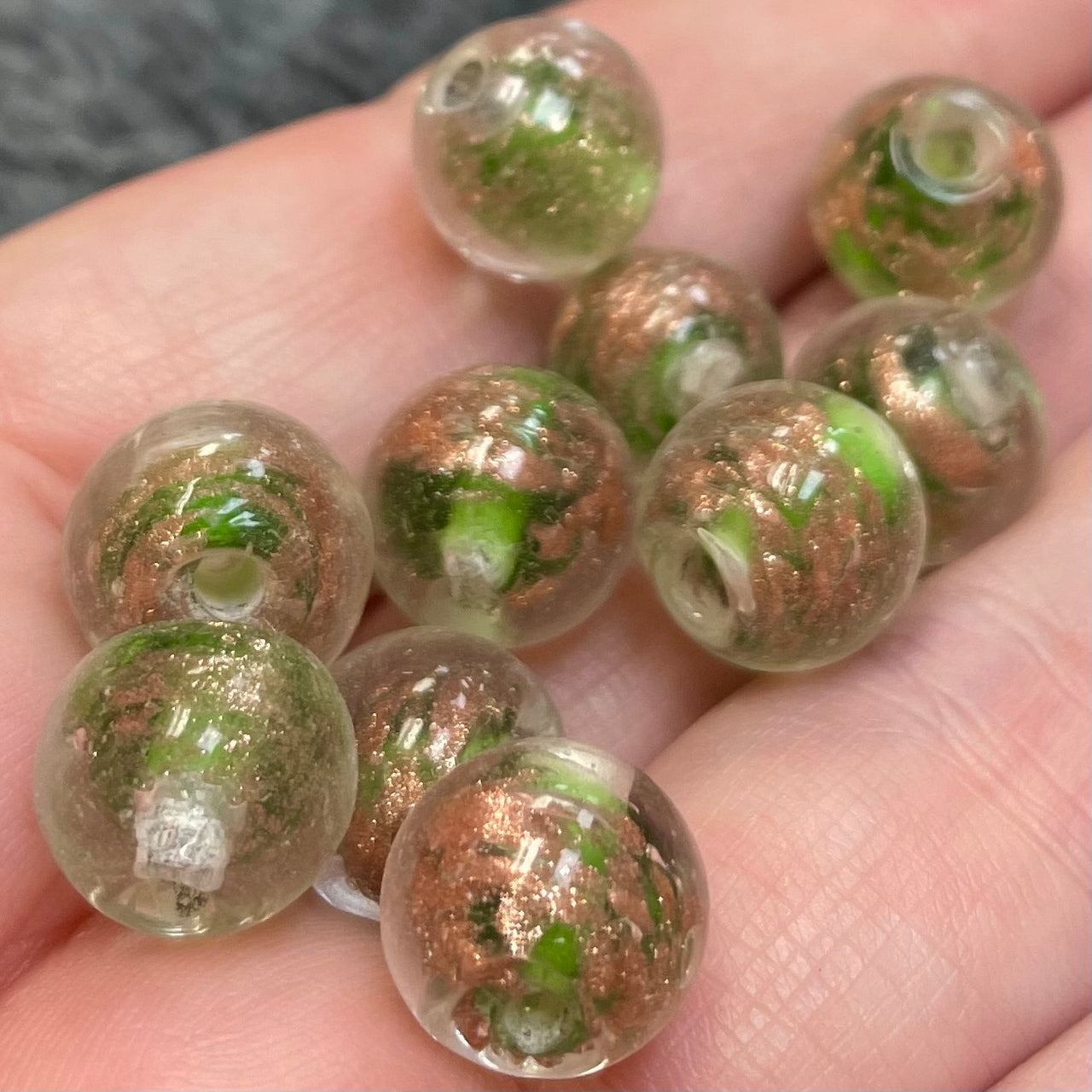 10 Vintage Light Green Aventurine Round Glass Beads