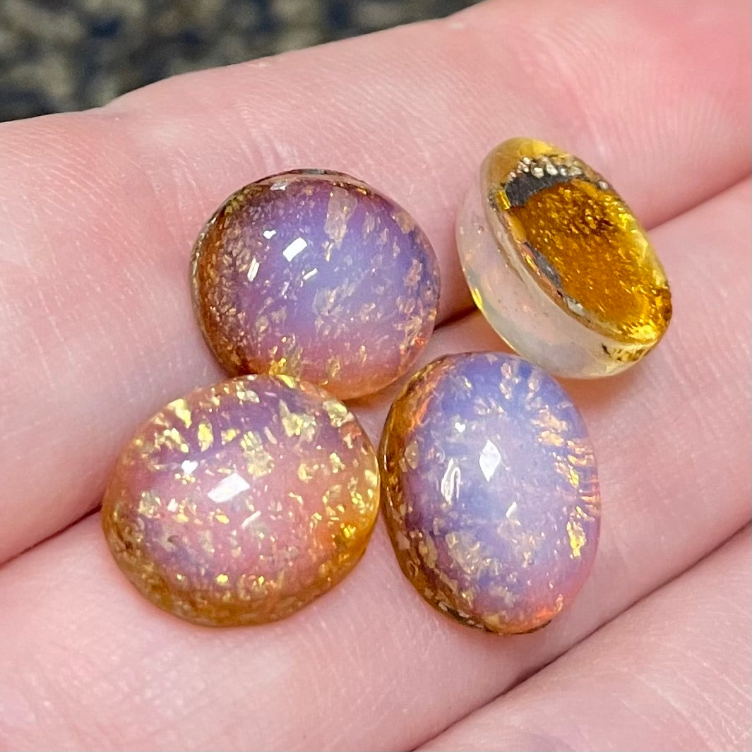 4 Vintage Topaz Fire Opal Oval Glass Cabochons