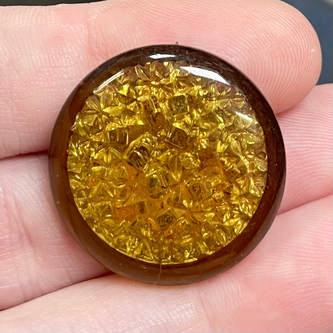 1 Vintage Gold Foil Round Glass Cabochon 25mm