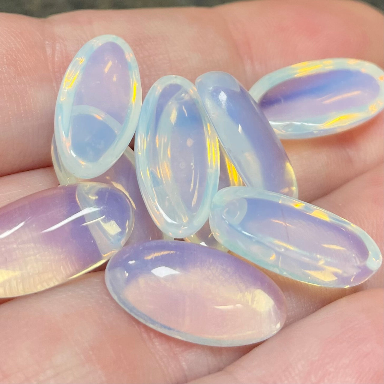 14 Vintage White Opal Oval Glass Cabochons