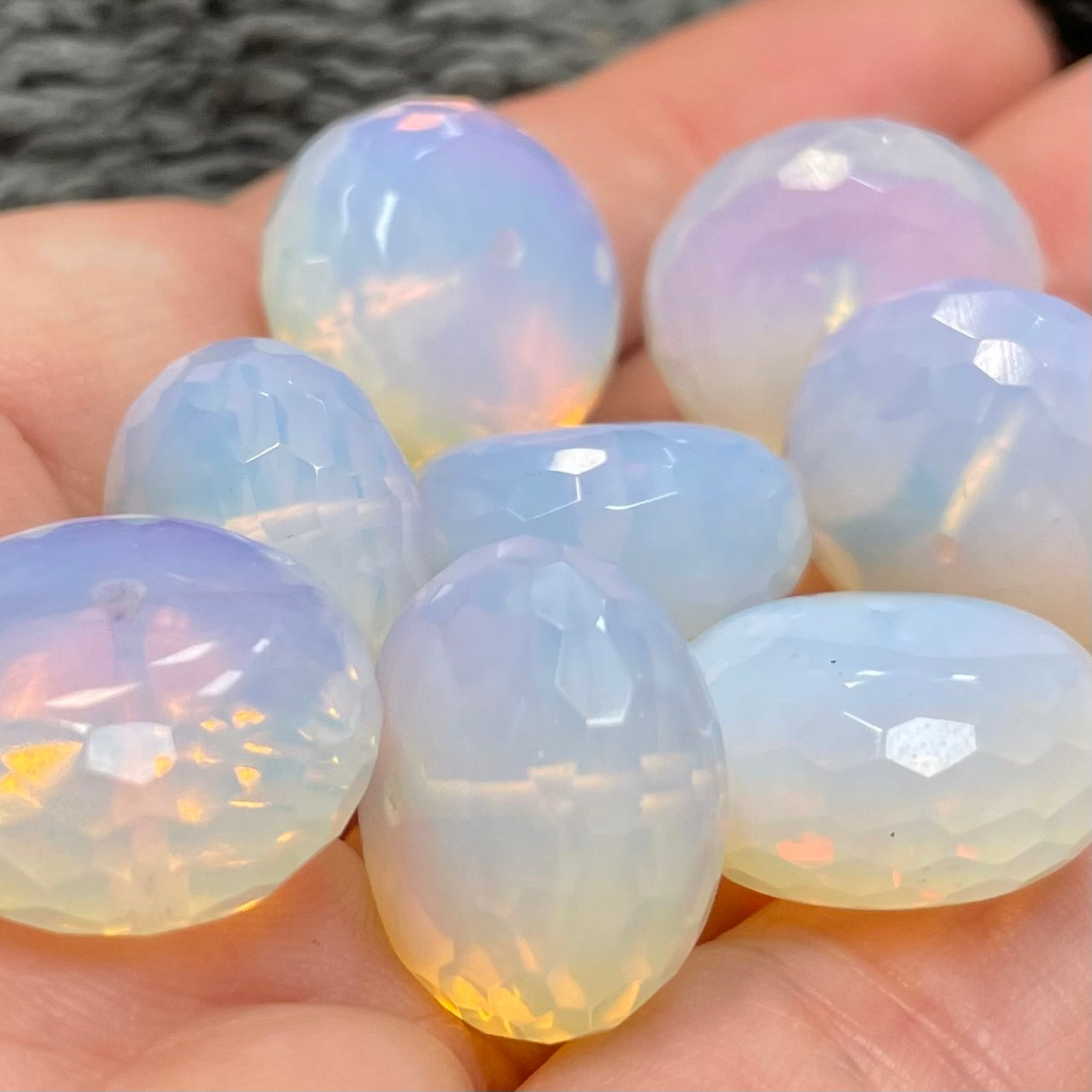 10 Vintage White Opal Faceted Rondelle Glass Beads 18mm