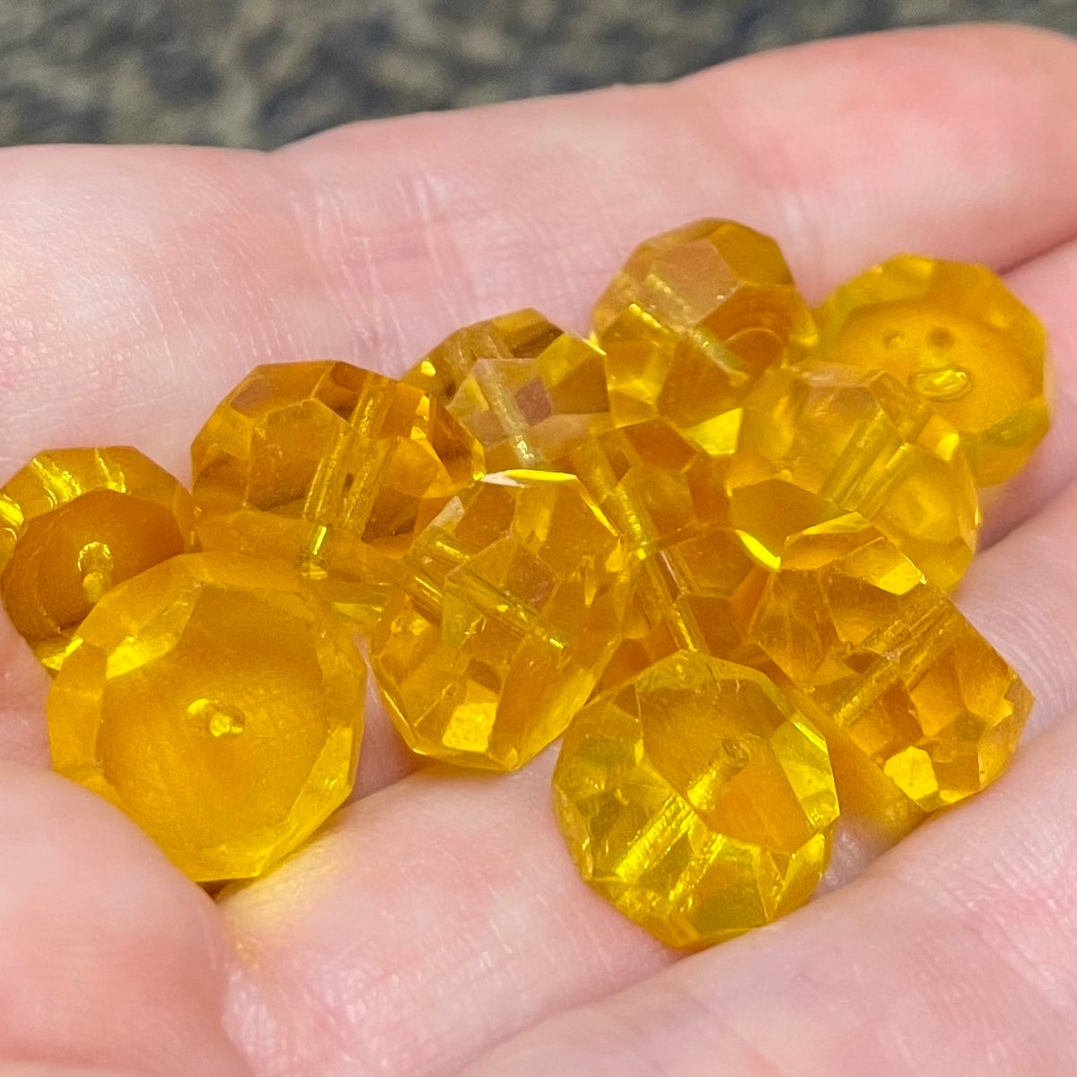 12 Vintage Yellow Golden Mixed Machine Cut Rondelle Glass Beads