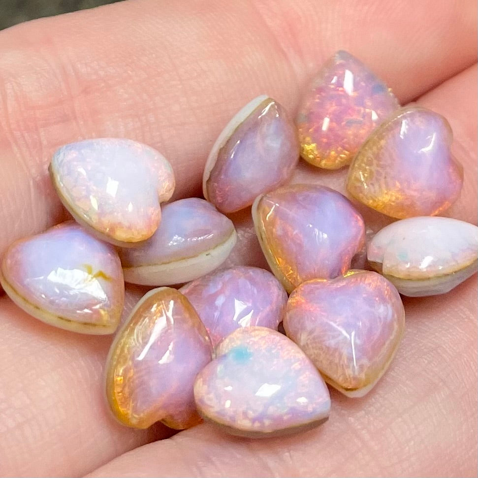 12 Vintage Fire Opal Heart Glass Stones 9mm