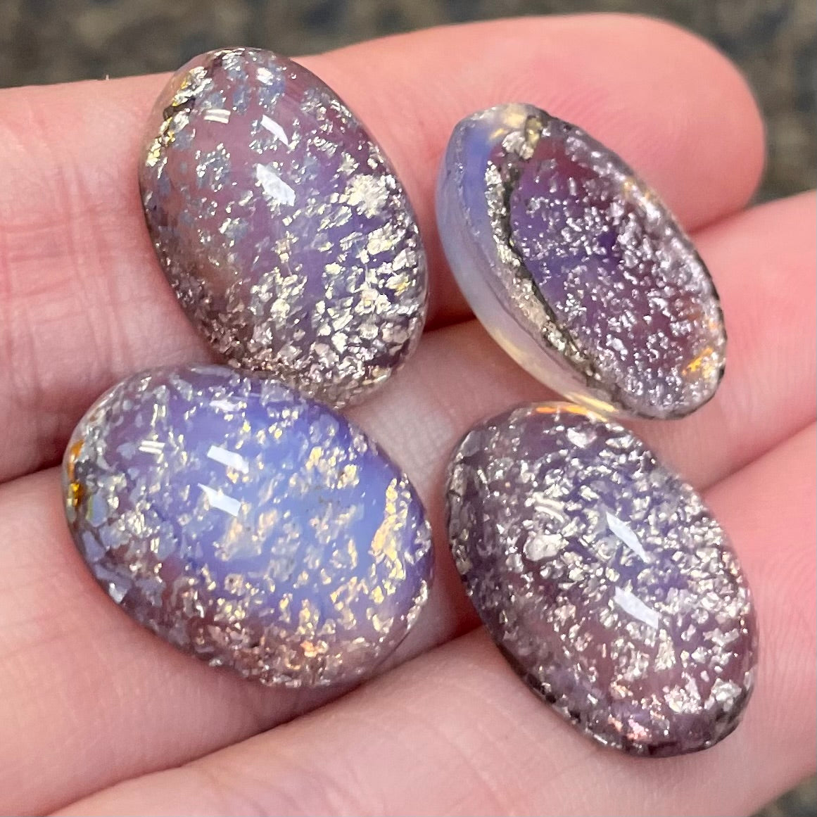 4 Vintage Purple Lavender Foil Japan Oval Glass Cabochons #81