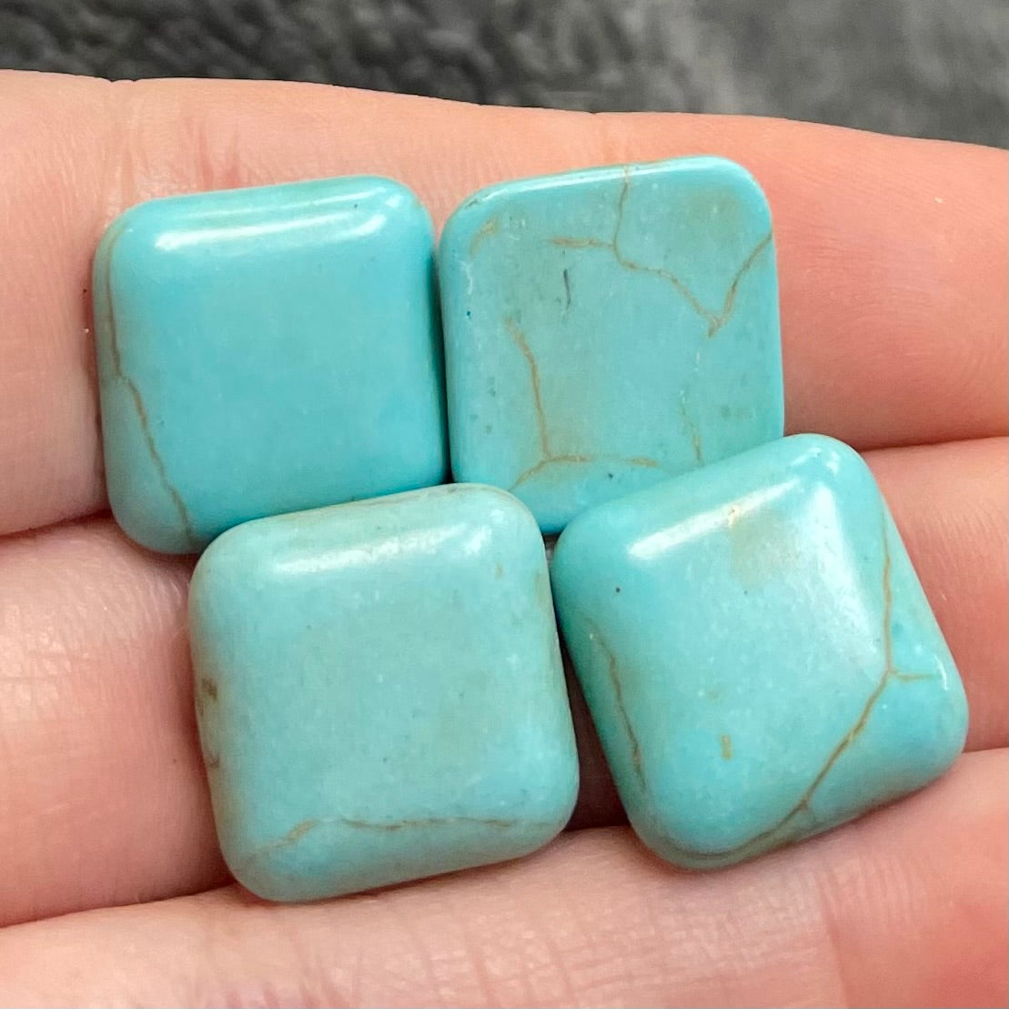 4 Blue Turquoise Imitation Square Gemstone Cabochons