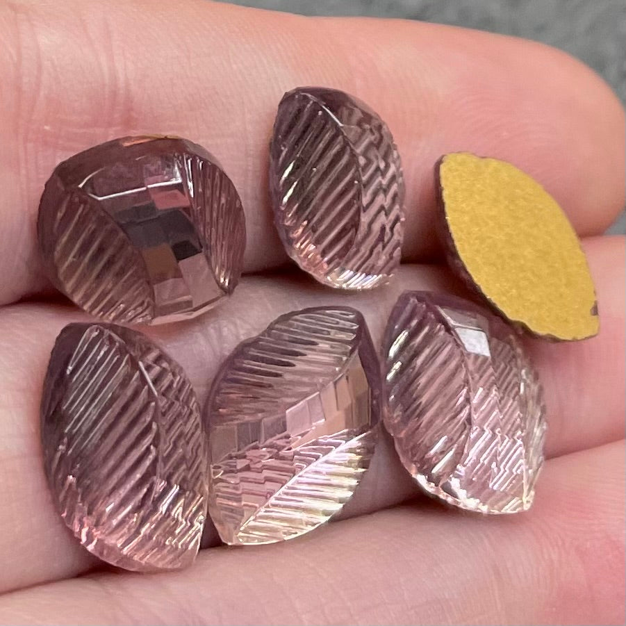 6 Vintage Purple Amethyst Purple Petal Glass Cabochons