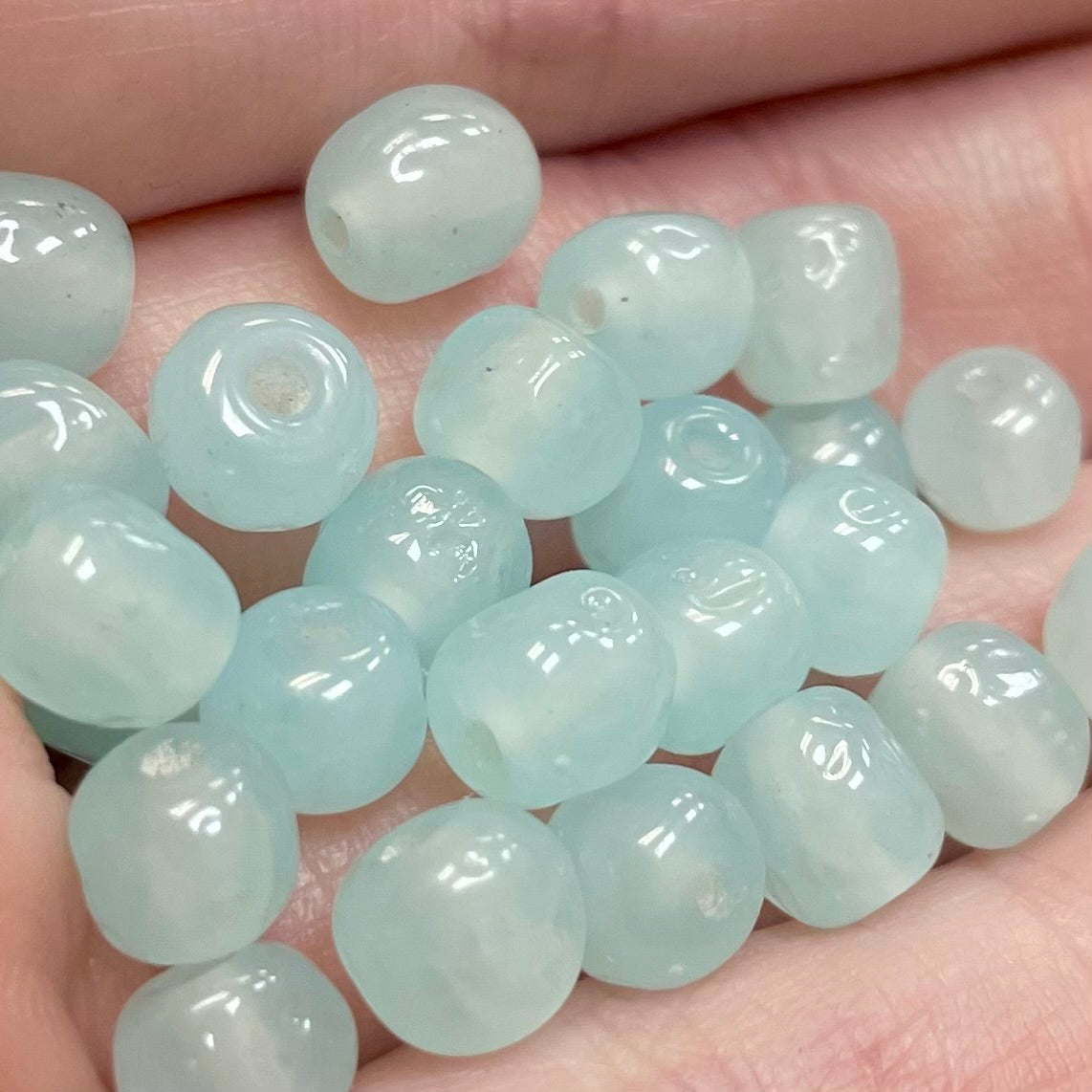 25 Vintage Blue Aqua Japan Small Baroque Glass Beads